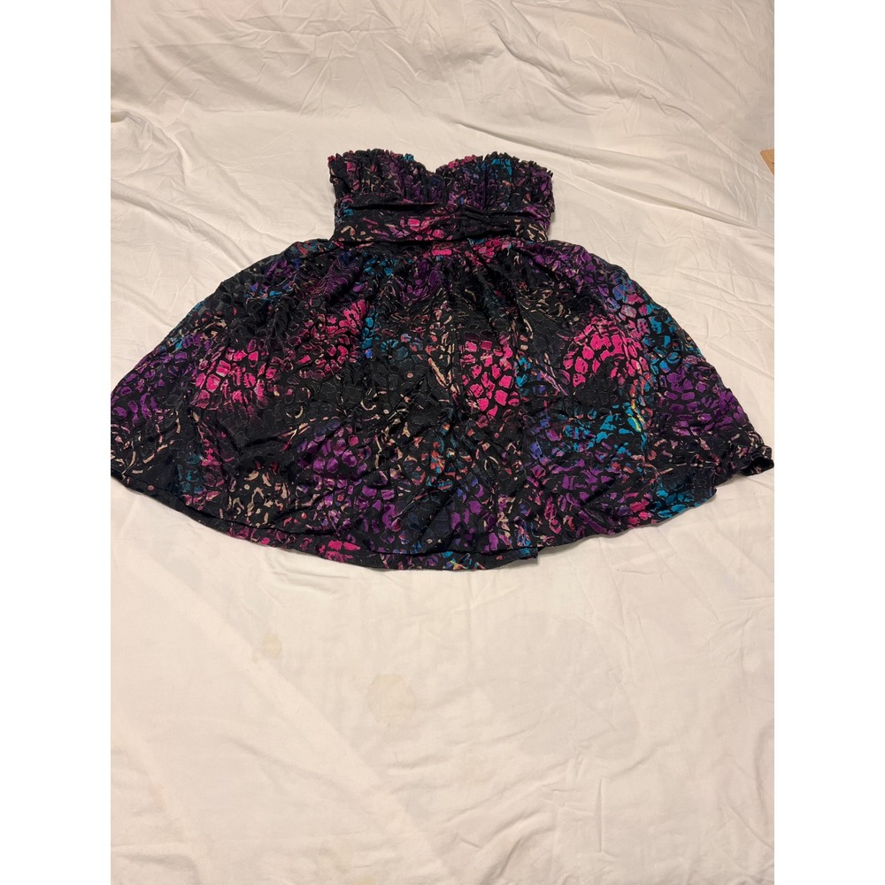 Betsey Johnson Neon Animal Print Strapless Bubble Dress Black Lace Size 8 Y2K
